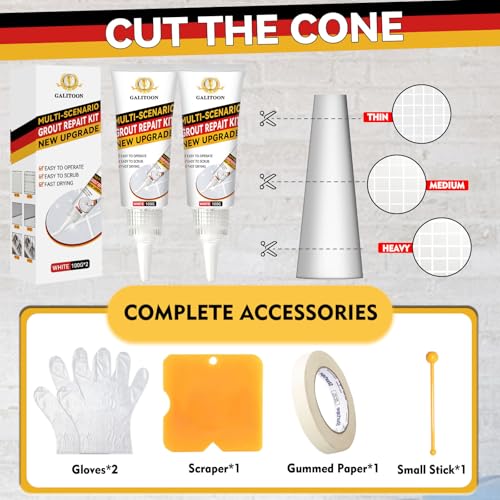 Tile Grout Repair Kit, 2 Pack Grout Filler, Fast Drying Tile Grout Paint, Grout Sealer Bathroom Shower Kitchen Floor Tile, Restore and Renew Tile Joints Line, Gaps, Replace Grout Pen White