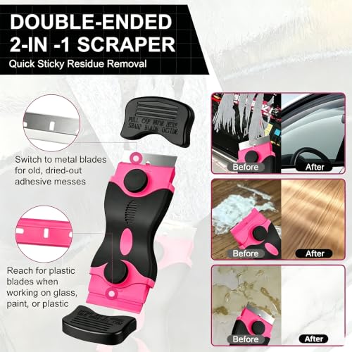Adhesive Remover Softens & Dissolves Goo & Glue, Stickers, Labels, Decals, Tape & Residue on Car Glass & Paint – Portable Kit with Scraper, Spatula & Towel – 3.4 fl oz (100ml) (Adhesive Remover-3)