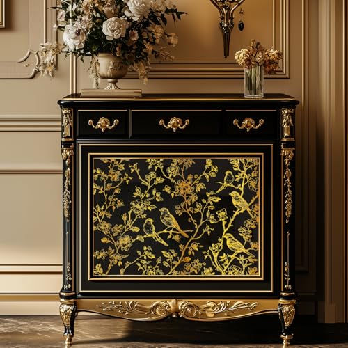 Peacoblue Gold Branches and Birds Rub On Transfers for Furniture 6"x12" - style: Gold Branches and Birds