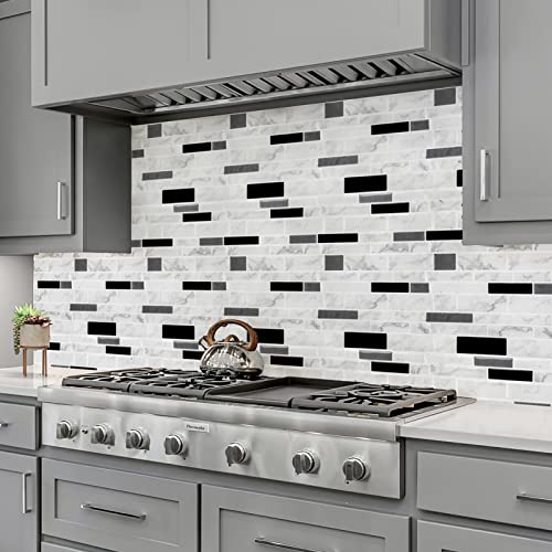 LONGKING 10-Sheet Peel and Stick Tile Backsplash, Vinyl Self-Adhesive Tile Stickers for Kitchen, Bathroom, White Marble - color: White Marble, size: 12 inches x 12 inches