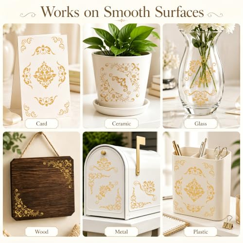 WANDIC 3 Pcs Rub on Transfer Stickers for Craft, Golden Mandala Retro Border Furnitures Decals European Style Stickers for DIY Scrapbooking Photo Albums Laptop