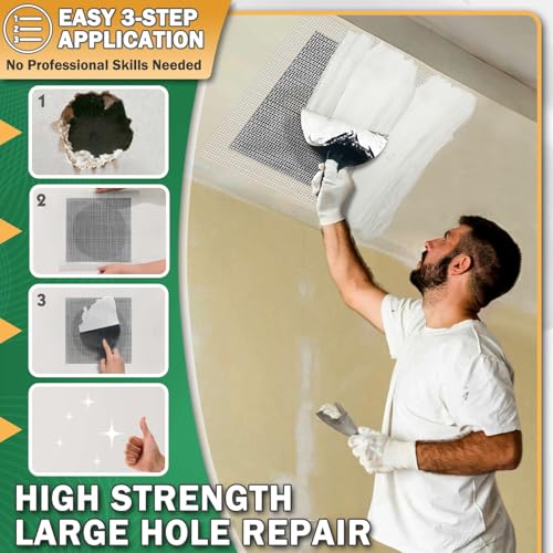 Seloom 12 X 12 Inch Drywall Repair Kit - Heavy Duty Self-Adhesive Mesh Drywall Patch Kit for Large Holes, Quick & Easy Wall Patch Repair kit for Wall and Ceiling (Repair 5)