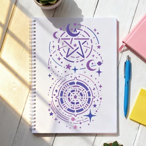 12 Sheets Astrological Chart Stencil for Painting, Star Sign Drawing Stencil Astrology Stencils Tarot Room Reusable Art Stencils Template for Painting on Wall Wood Home Decor - style: Full of Star