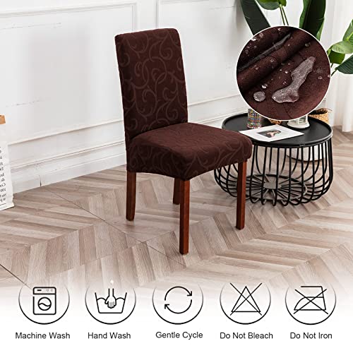Waterproof Dining Room Chair Covers, Stretch Parsons Chair Slipcovers - color: Flower Pattern-chocolate, size: Regular-6 Pack