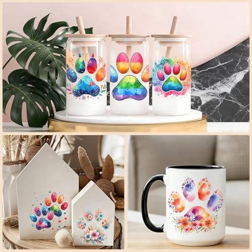 4 Sheets Rub on Transfers for Crafts, Paw Prints Furniture Transfers for Wood, Glass, Plastic & Ceramics, Decorative Decals - style: Paw Prints