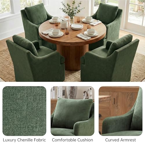 VKNOW Upholstered Dining Chairs Set of 6, Dining Room Chairs with Casters - color: Green, size: 6