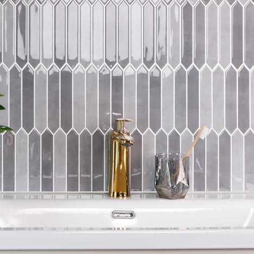 10-Sheet Peel and Stick Backsplash Tile, Self-Adhesive Gray Long Hexagon Wall Tiles, Stick on Backsplash for Kitchen, Bathroom, Fireplace, RV, Thicker Design(12"×12"). - color: Gray