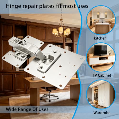 8Pcs Cabinet Hinge Repair Plate Kit, Hinge Fixing Brackets with Screws