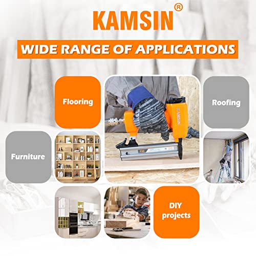 F32 18 Gauge Pneumatic Brad Nailer - 3/8-inch to 1-1/4-inch (10-32mm) Brad Nails, Air Power Brad Nail Gun, Finish Nailer for Woodworking Projects, Carpentry, Upholstering - size: KAMSIN F32