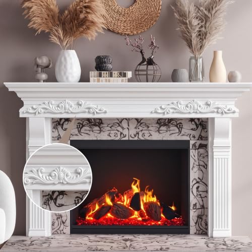 Roowest 2 Pcs Floral Scroll Appliques Onlays White PVC Appliques for Furniture Decorative 3D Roses Carved Onlay DIY Decorative for Cabinet Dresser Bed Door Wall Wardrobe Ceiling - style: Acanthus