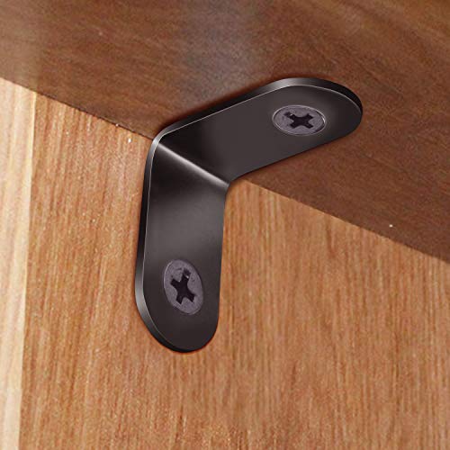 12pcs Black L Bracket Stainless Steel Corner Braces 30 x 30mm Heavy Duty Corner Right Angle Brackets Joint Fastener with 30pcs Screws for Wood Furniture Shelves Cabinet Drawer Chair