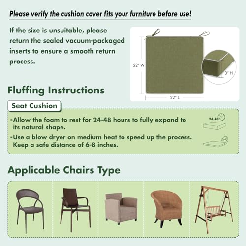 MIULEE Green Outdoor Cushions Set of 2, 22x22x3 Inch Waterproof Cushions - color: Green, size: 22 x 22 x 3 Inch