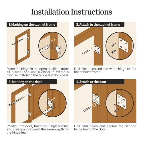 Brass Butt Hinges - 1-1/2" x 1-1/2" - Pack of 2 - Cabinet Door and Box Hinges - BH6-SB (1) - color: Brass