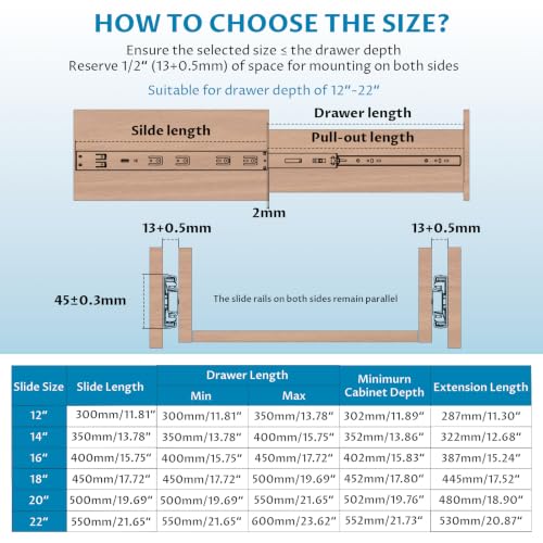 Onemake 12 Inch Soft Close Side Mount Drawer Slides Full Extension, 1 Pair - size: 12inch-300mm