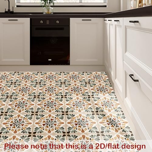 Nuxovilar Peel and Stick Floor Tile,Peel and Stick Vinyl Floor Tiles - color: Brown green vine flowers