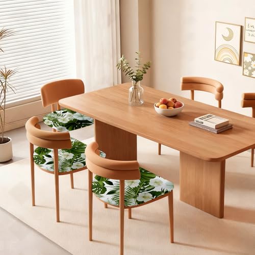 Chair Seat Covers - Waterproof Stretch Printed Dining Room Chair Cover with Elastic Ties Removable Washable Dining Upholstered Chairs Protector (White-Green, Four-Piece Set) - color: White-green, size: Four-piece set