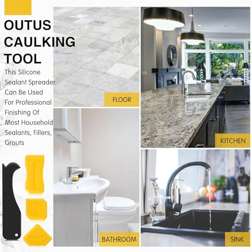 Outus 4 Pieces Silicone Caulking Tool Set Sealant Finishing Grout Scraper Caulking Removal Tool for Kitchen Bathroom Floor Sink Joint Sealant Sealing Home House Renovation, Reuse and Replace(Yellow) - color: Yellow