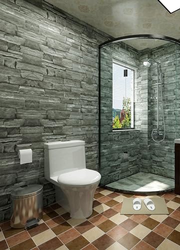 Grey Brick Wallpaper Peel and Stick 17.7"x 787" Faux 3D Stone Wallpaper for Bathroom, Bedroom, Kitchen, Living Room - size: 17.7" x 787"