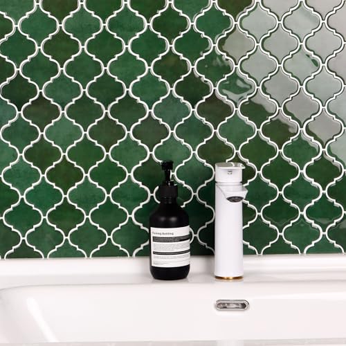 Arabesque Peel and Stick Backsplash for Kitchen, Thicker Design 3D Self Adhesive Wall Tiles, 12"x12" Adhesive Wall Backsplash, Green 10-Sheet Stick on Tile for Kitchen and Bathroom - color: Green