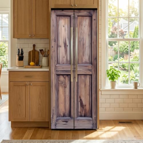 arricraft 2 Sheets Self-Adhesive Door Sticker, 31.5x78.7inch Dilapidated Wooden Doors Pattern Door Murals Stickers PVC Removable Wallpaper Decoration for Bedrooms Living Room - style: Dilapidated Wooden Door
