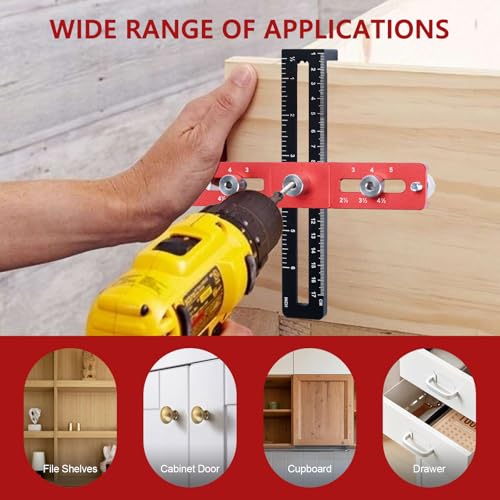 Cabinet Hardware Doweling Jig, Adjustable Cabinet Handle Template Tool, Cabinet Template Tool for Knobs, Handles and Pulls, Drill Guide Tools Kit for Woodworking Drawer Cabinet Installation