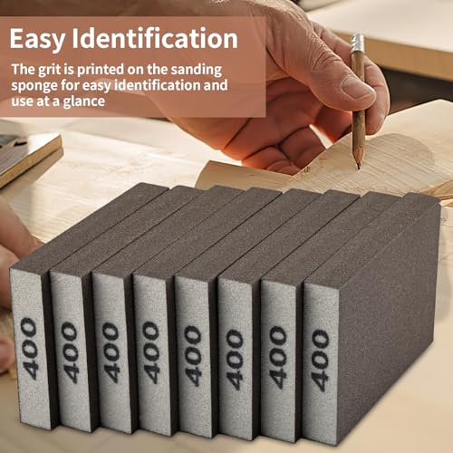 8 Pack Sanding Sponge Block, Wet Dry Sandpaper Sand Paper for Drywall Wood - size: 400 Grit