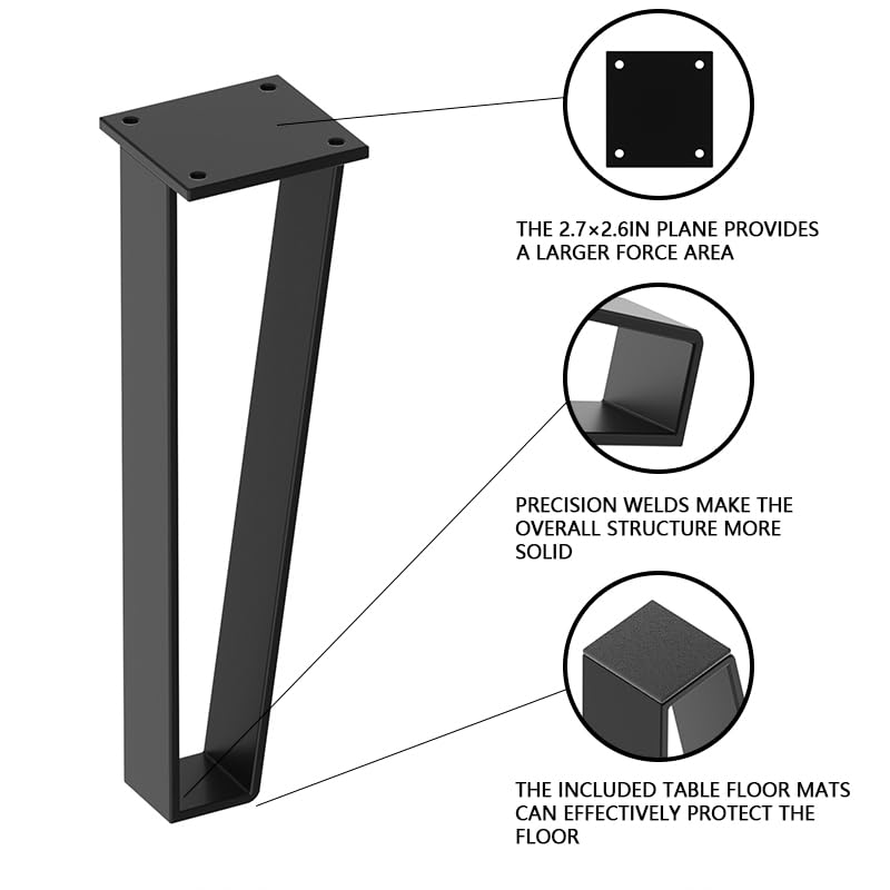 Orgerphy 12 inch Black Bench Legs Set of 4| Triangle-Shape Heavy Duty Table Legs Furniture Legs| Black Metal for Sofa Couch Dresser| Metal Legs for Coffee Table (12 inch) - size: 12 Inch