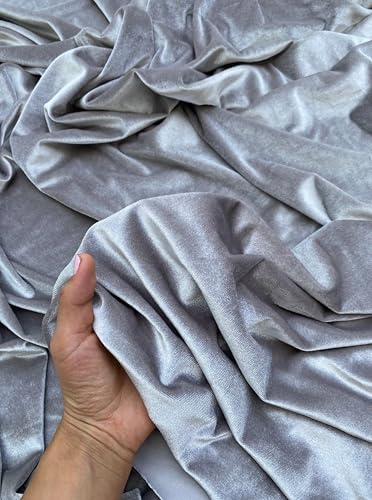 Premium Stretch Velvet Fabric by The Yard - Wrinkle-Resistant - Soft - Upholstery Fabric - Polyester Spandex Blend - for Clothing and Crafts - Resistant – 58-60 Inches Wide (Feather Gray, 1 Yard) - color: Feather Gray, size: 1 Yard