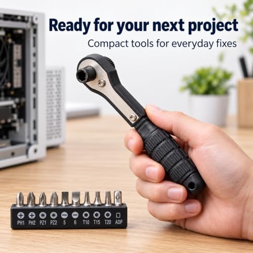 11 PCS Mini Ratcheting Screwdriver Set Right Angle Compact Repair Kit - color: Black Silver, size: 11PCS