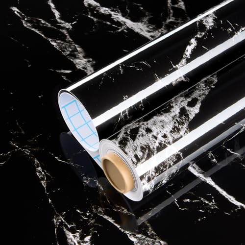 Glossy Marble Contact Paper Peel and Stick Wallpaper 17.7"x394" Black - color: Black, size: 17.7"W x 394"L