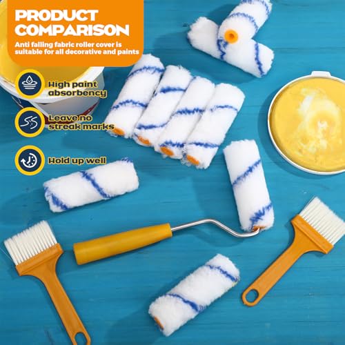Nuogo 150 Pcs Mini Paint Roller Cover 4 in 1/2" Nap Refill, Blue - color: Blue
