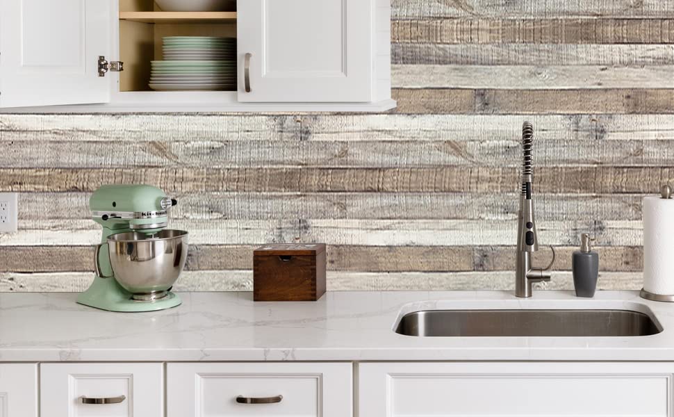 Yun-aeon Natural Wood-Grey Contact Paper Peel and Stick Wallpaper - color: Natural Wood-grey, size: 17.3" x 1200"