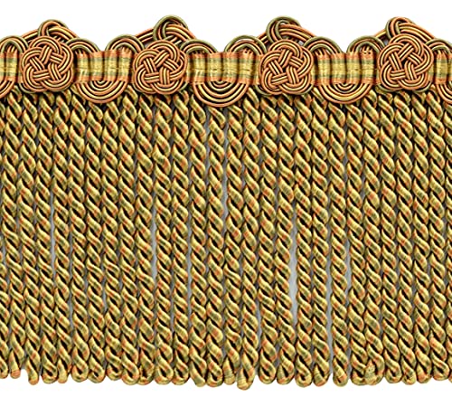 DÉCOPRO 5" (12.5cm) Alexander Collection Bullion Fringe Trim with Fancy Scroll and Rosette Header # BFAX5, Sepia Beige #LX05 (Gold Beige, Khaki Brown, Light Orange) 12 Yard Package (36 ft/11m) - color: Sepia Beige #LX05 (Gold Beige, Khaki Brown, Light Ora