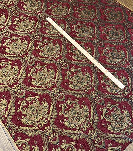 Damask Tapestry Chenille Fabric - Upholstery Fabric, 60" Width - Sold by The Yard (Dark Red/Gold) - color: Dark Red/Gold