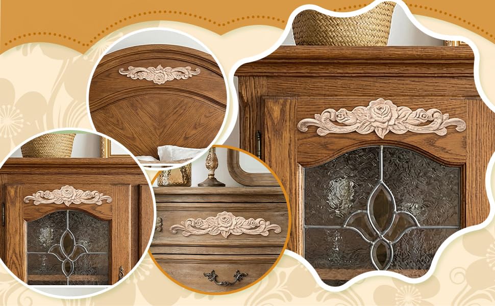 4 Pcs Wood Appliques, Wooden Applique (7.9 x 1.9 Inch)