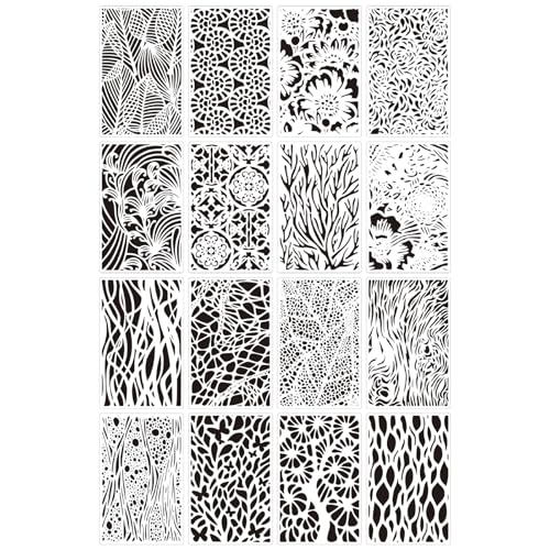 16 Pieces Stencils for Painting,Abstract Texture Mixed Media Art Supplies. - color: 16PCS-A