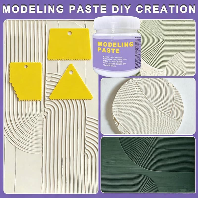 JAJADO 10.14 oz/300ml Acrylic Modeling Paste with 13 Pcs Painting Tools - color: White Modeling Paste+Palette Knife+Scrapers Tools