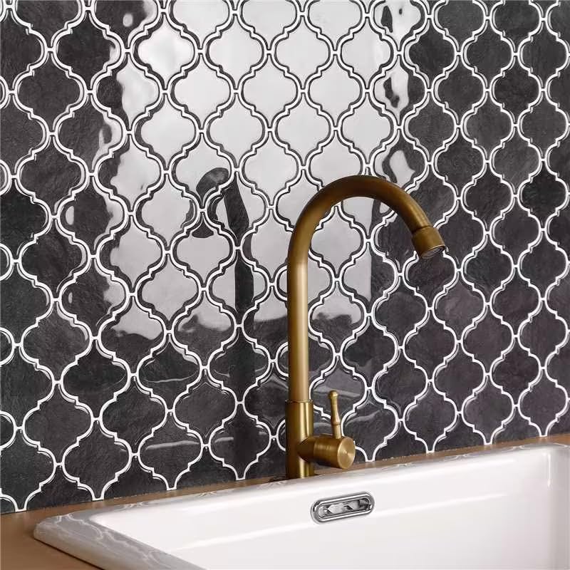Arabesque Peel and Stick Backsplash for Kitchen, Thicker Design 3D Self Adhesive Wall Tiles, 12"x12" Peel and Stick Wall Tiles, Dark Grey 10-Sheet Stick on Tiles for Kitchen and Bathroom. - color: Dark Gray