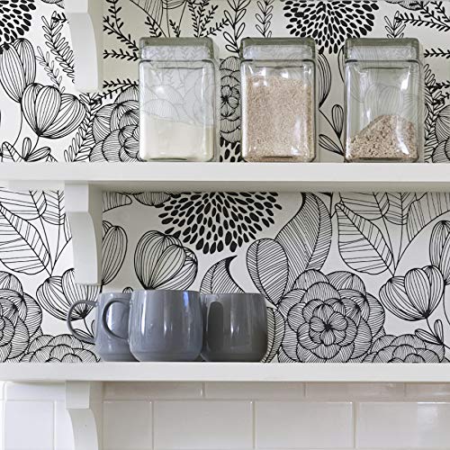 NuWallpaper Secret Garden Peel and Stick Wallpaper, Black, Removable Wallpaper, 20.5 in x 18 ft - color: Black