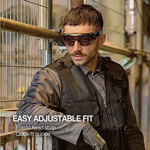 DEX FIT Safety Goggles SG220, Wide-Vision Lab & Chemical Splash Eye Protection, Anti-Fog & Scratch Resistant, Soft Seal, Z87.1 Approved; Black/Orange, Smoke Tinted Lens, 30mm Strap, 1 PC - color: Black/Orange - Smoke - 30mm