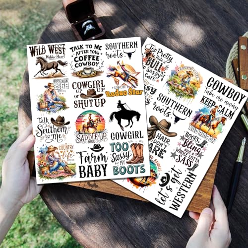 2 Sheets Rub on Transfers for Crafts, Cowboys Furniture Transfers for Wood, Glass, Plastic & Ceramics, Decorative Decals - style: Cowboy Quotes