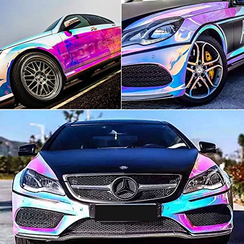 Holographic Rainbow Chrome Car Adhesive Vinyl Wrap Gloss Decal Sticker Film Sheet Air Bubble Free DIY Vinyl (White, 2ft x 4.5ft) - color: White, size: 2ft x 4.5ft