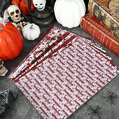 AnyDesign 10Pcs Halloween Theme Faux Leather Sheets Spooky Bloody Printed Synthetic Leathers Red White Black Scary Bloodstain Fabric Leathers for Halloween DIY Craft Earring Hair Bow Making, 8 x 12