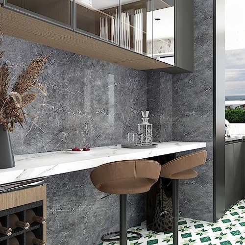 Gray Marble Contact Paper Peel Stick Grey Glossy Thick Granite Marble Wallpaper for Countertop 31.5x197 inch Waterproof Self Adhesive Furniture Stickers Kitchen Counter Bathroom Wall Vinyl Decor