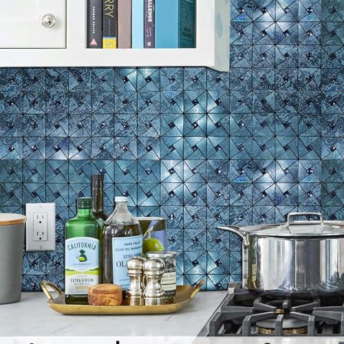 10 Sheets Peel and Stick Backsplash Tile, Self-Adhesive Mosaic Tile, Stick on Kitchen, Bathroom Vanities, Fireplace Décor, Laundry Table (10, Lasing Bronze) (10, Blue) - color: Blue