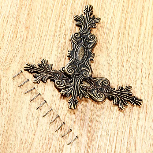 dophee 4 Pack Retro Decorative Corners Bracket Metal Appliques, 3.94"x0.91"