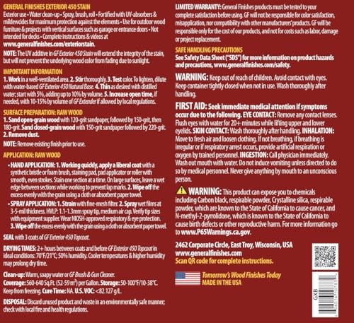General Finishes Exterior 450 Water Based Wood Stain, 1 Gallon, Butternut - color: Butternut, size: 1 Gallon