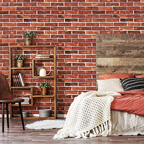 Red Brick Wallpaper Peel and Stick Bricks Wrapping Paper for Bedroom - color: Red, size: 17.7" x 118"