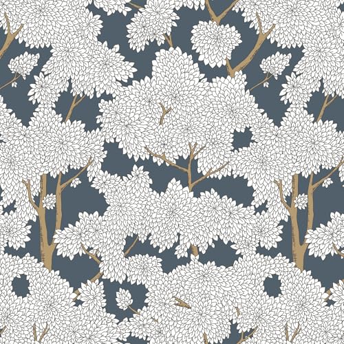 JiffDiff Tree Wallpaper Peel and Stick Jungle Wall Paper Forest Mural Stick on Wallpaper Modern Waterproof Self Adhesive Contact Paper (17.3" x 800" Blue) - color: Blue, size: 17.3" x 800"