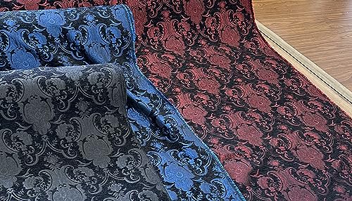 Damask, Chenille,Upholstery,Drapery Fabric, Sold By the Yard 58" Wide (Black/Black) - color: Black/Black